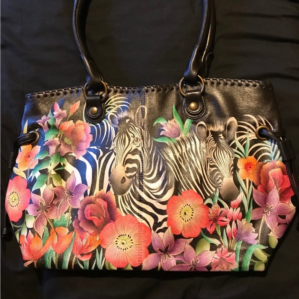 Anuschka Playful Zebras Drawstring Bag
